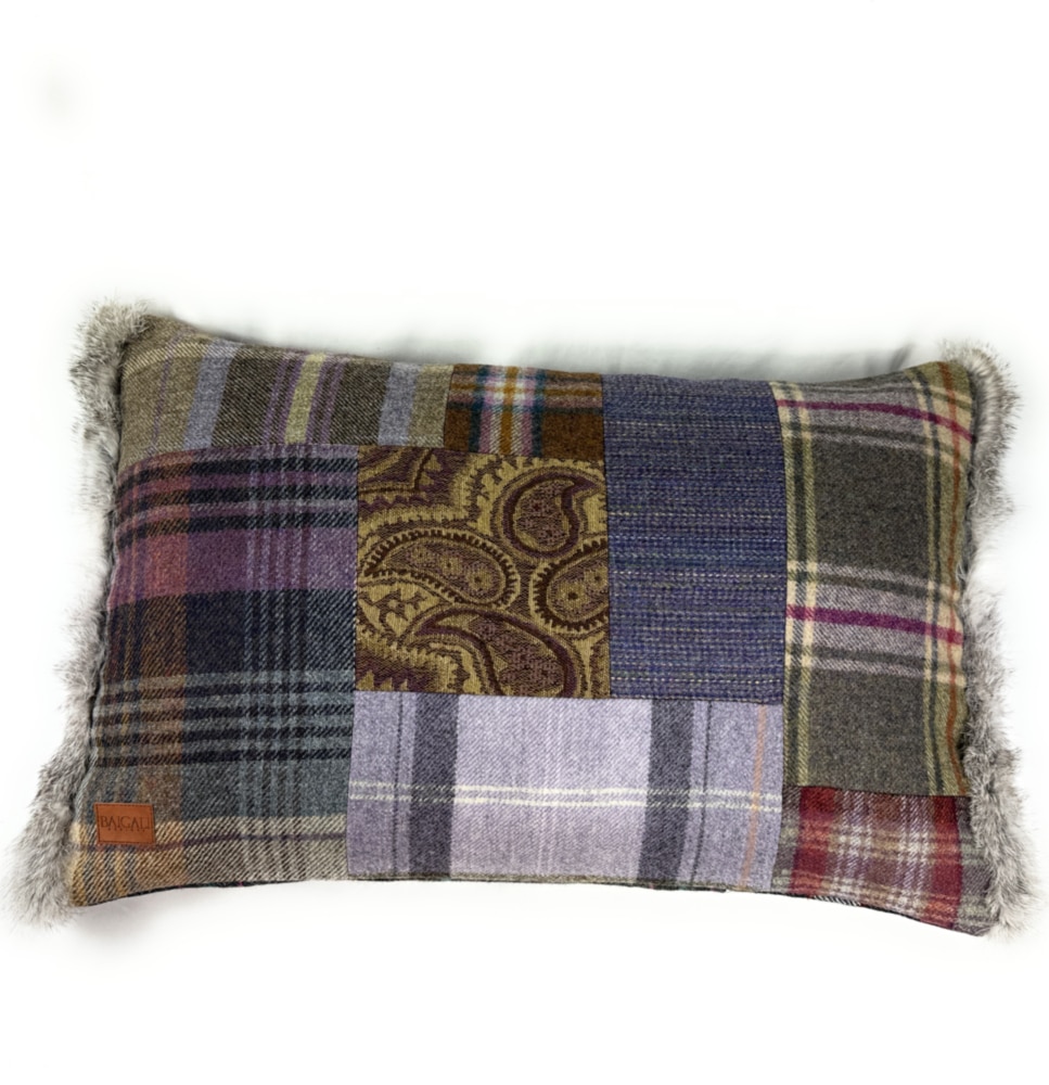 Cushion with Fur trim and paisley pattern