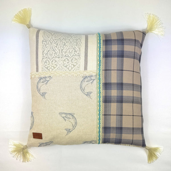 Scottish cushion with jumping salmon